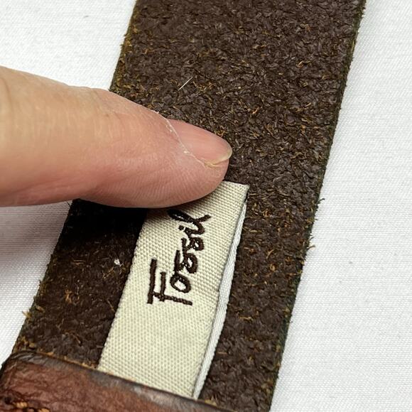 Fossil Floral Embroidered Brown Leather Belt Size Large 36-40 Applique Embossed - Picture 5 of 10